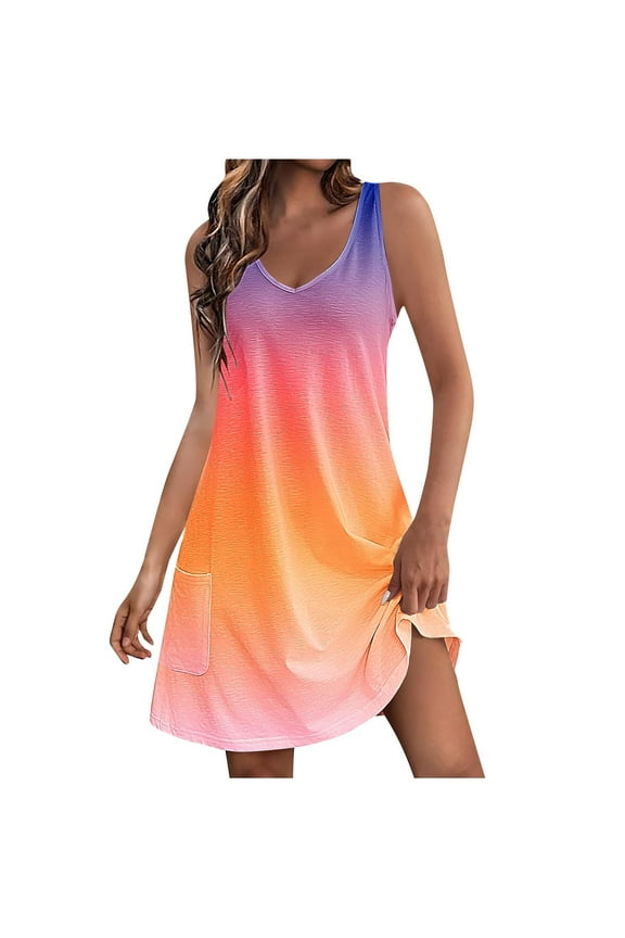 ICHUANYI Women's Casual V Neck Sleeveless Sundress Summer Boho Floral Beach Dress Loose Tank Dresses With Pockets