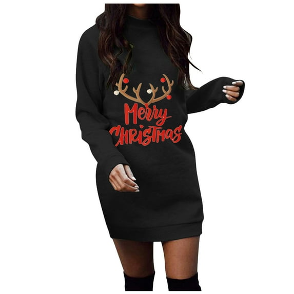 ICHUANYI Women's Christmas New Trending Casual Long Sleeve Round-Neck Solid Warm Loose Long Dress Spring Summer Fashion 2024