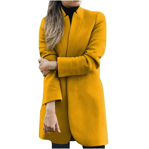ICHUANYI Women’s Coat Fashion Long Sleeve Stand Collar Cardigan Mid Long Open Front Outwear Overcoat Fall Winter Clothes Outfits 2023