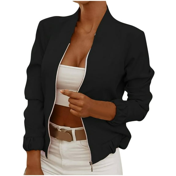 ICHUANYI Women's Cool Bomber Jacket Casual Coat Zip Up Outerwear Windbreaker with Pockets Fall Winter Clothes Outfits 2023