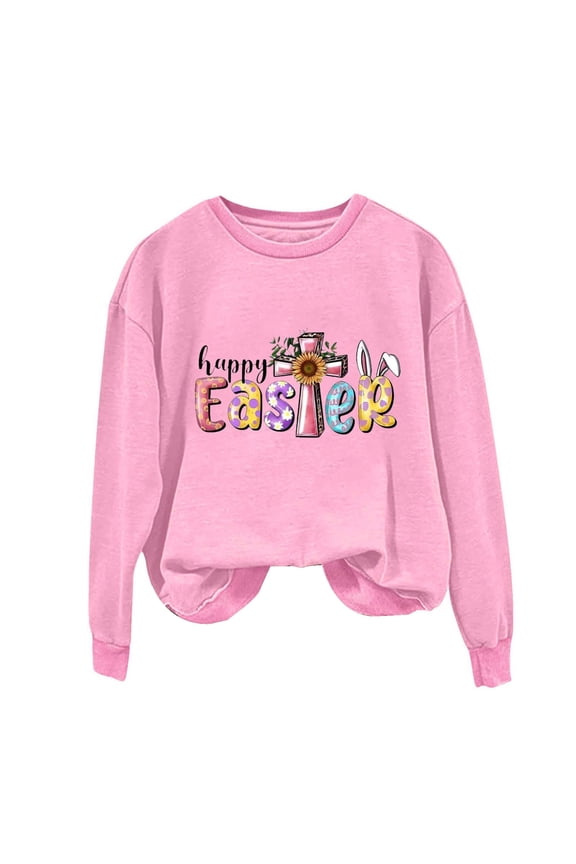 ICHUANYI Women's Crew Neck Easter Print Long Sleeve Top Sweatshirts