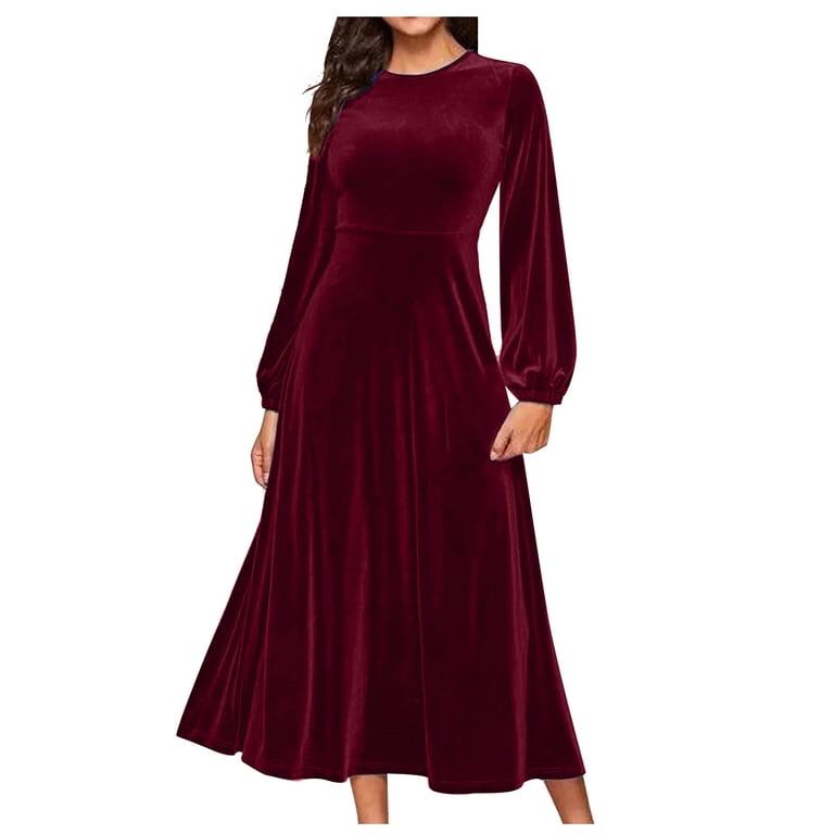 sachin and babi light blue dress ICHUANYI Women's Dress Crew Neck Gold Velvet Maxi Solid Color Dress Long  Sleeve Cocktail Party Dresses