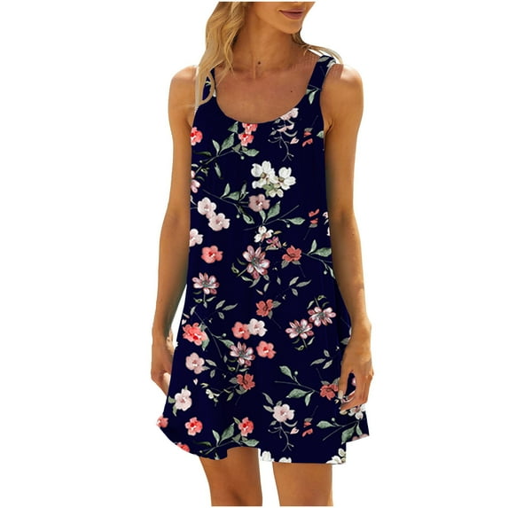 ICHUANYI Women's Dresses Floral Print Crew Neck Sleeveless Beach Dress Summer Fashion Tank Dress