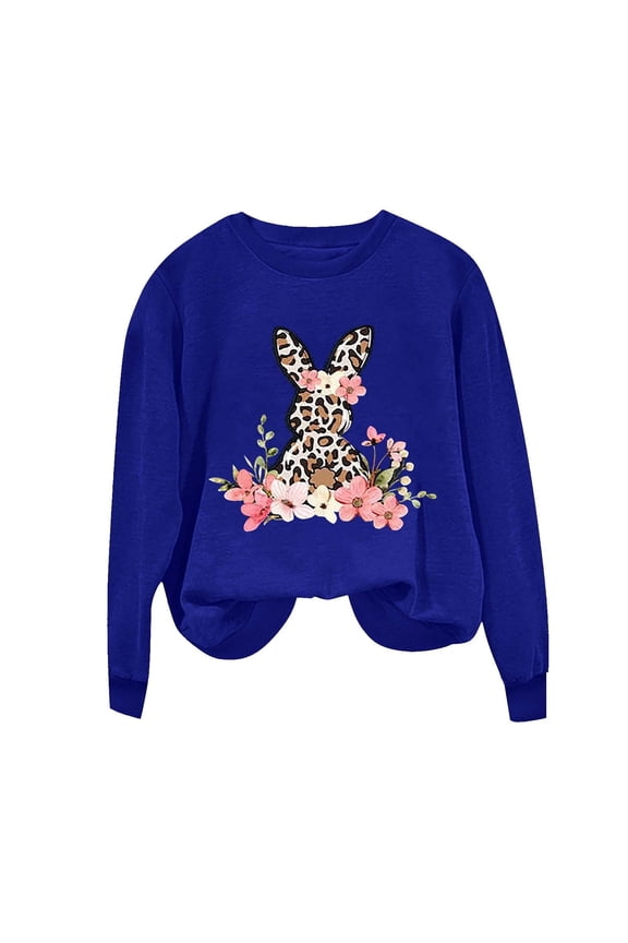 ICHUANYI Women's Easter Day Shirts Crew Neck Print Long Sleeve Tops