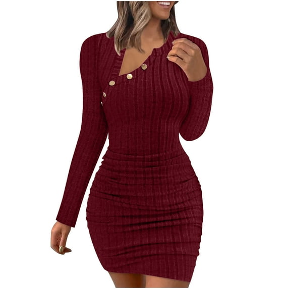 ICHUANYI Women's Elegant Solid Long Sleeve Buttocks Slimming Dresses Spring Summer Fashion 2024