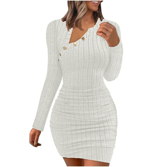 ICHUANYI Women's Elegant Solid Long Sleeve Buttocks Slimming Dresses Spring Summer Fashion 2024