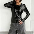 thumbnail image 1 of ICHUANYI Women's Everyday Basic Shiny Tees, Loose Long Sleeve Tops Round Neck Slim Fit Shiny for Spring Fall, Long Sleeved Round Neck Base Top, 1 of 7
