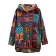 thumbnail image 1 of ICHUANYI Women's Fall Winter Trendy Hooded Pullover Retro Print Thicken Plush Fuzzy Warm Lightweight Sweatshirt, 1 of 3