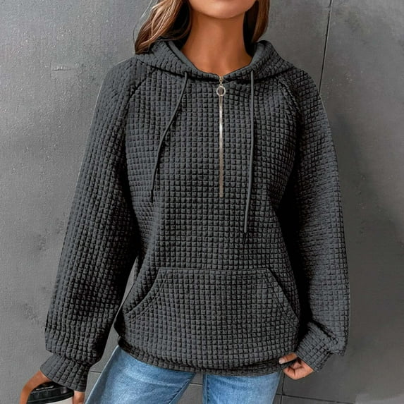 ICHUANYI Women's Fashion Casual Hoodies Solid Long Sleeve Lightweight Pullover Tops Loose Sweatshirt with Kangaroo Pocket