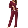 thumbnail image 1 of ICHUANYI Women's Fashion Cotton V Neck Long-Sleeve Shirt and Full-Length Bottom Pajama Set Fall Winter Clothes, 1 of 4