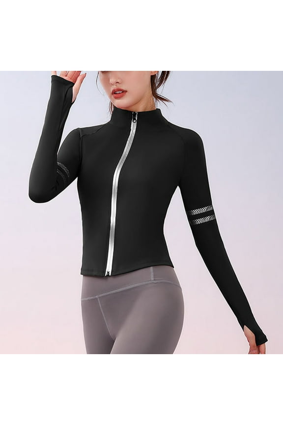 ICHUANYI Women's Fashion Outdoor Coat Fall Winter Running Fitness Exercise Zipper Quick Dry Stand Collar Long Sleeve Jacket Yoga Jackets
