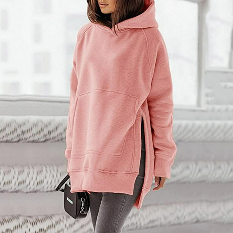 Casual Solid Pocket Slit Hooded Collar Tops Casual Solid Pocket Slit Hooded Collar Tops