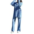 thumbnail image 1 of ICHUANYI Women's Fashion Solid Long-Sleeve Shirt and Full-Length Button Pajama Set Fall Winter Clothes, 1 of 5