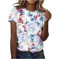 thumbnail image 1 of ICHUANYI Women's Fashion Summer Floral Print Regular Tops Short Sleeves Round Neck T Shirt, 1 of 5
