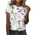 thumbnail image 1 of ICHUANYI Women's Fashion Summer Floral Print Regular Tops Short Sleeves Round Neck T Shirt, 1 of 5