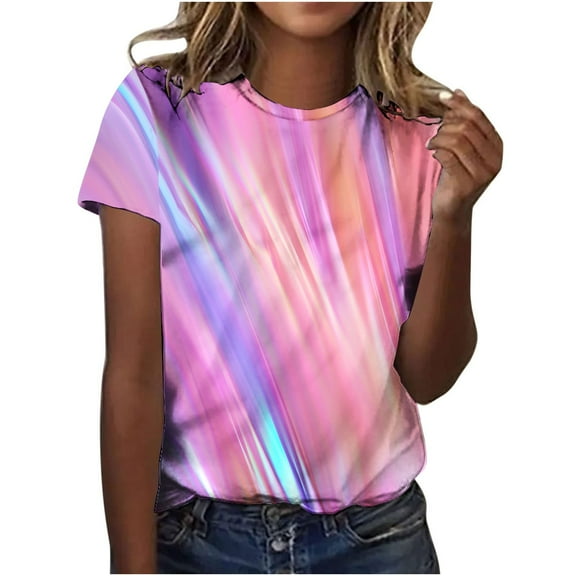 ICHUANYI Women's Fashion Summer Stylish Print Regular Women's Short Sleeves Round Neck