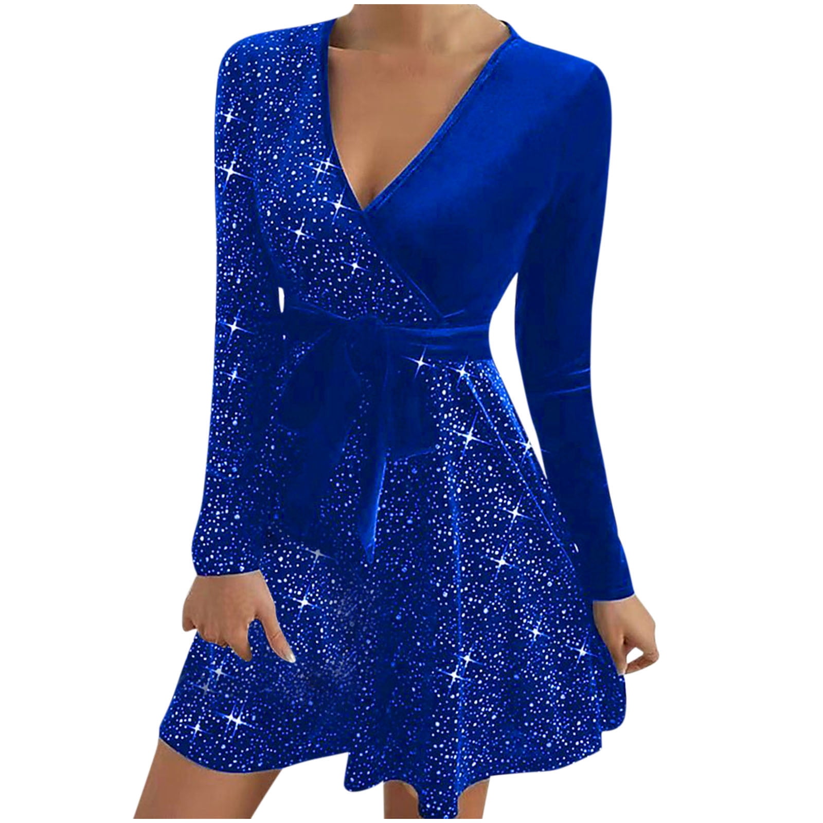 Women's Long Sleeve Velvet Maxi Dress with Gold Trim main image 1