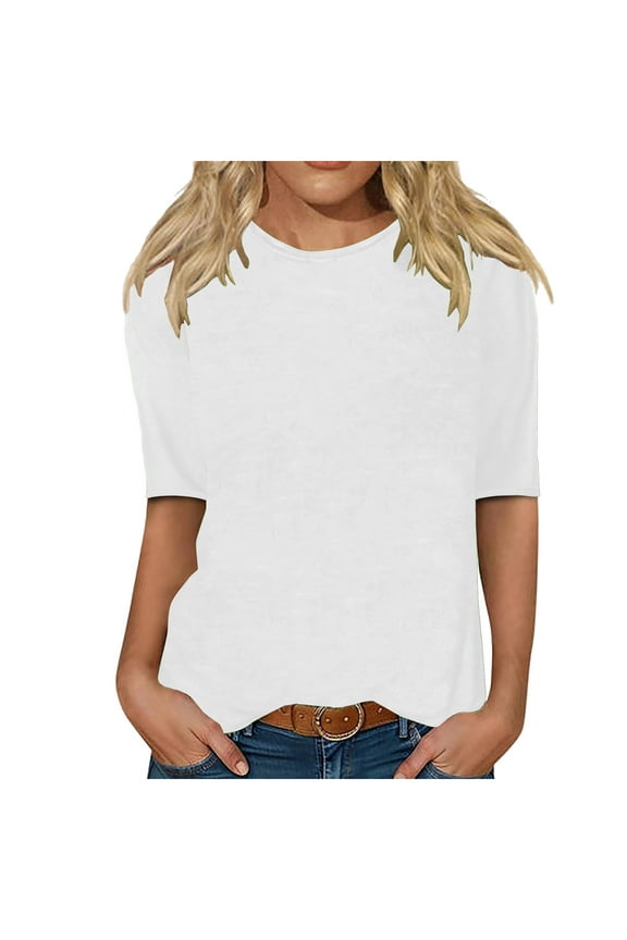 ICHUANYI Women's Half Sleeves Crewneck Tops Casual Shirts Pullover Loose Blouse