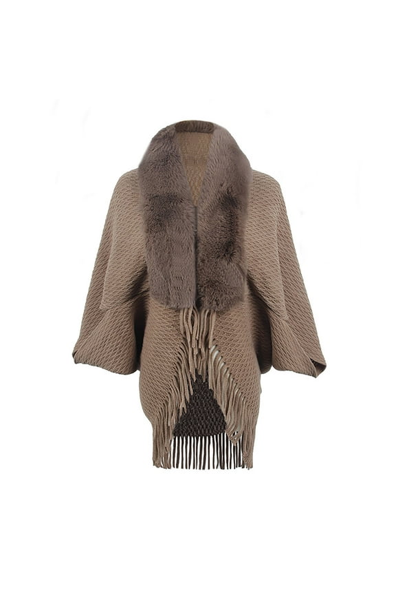 ICHUANYI Women's Knitted Loose Thickened Shawl Coat Artificial Plush Neck Scarf Tops