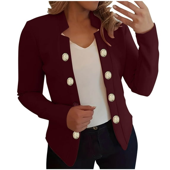 ICHUANYI Women's Long Sleeve Solid Coat Open Front Lightweight Work Office Blazer Jackets Short Slim Tops