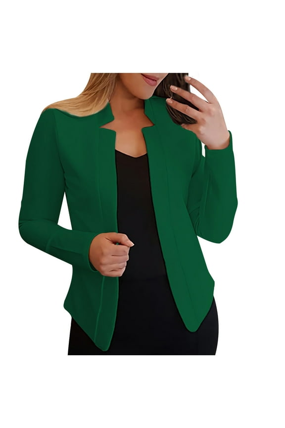ICHUANYI Women's Long Sleeve Solid Coat Open Front Lightweight Work Office Blazer Jackets Short Slim Tops