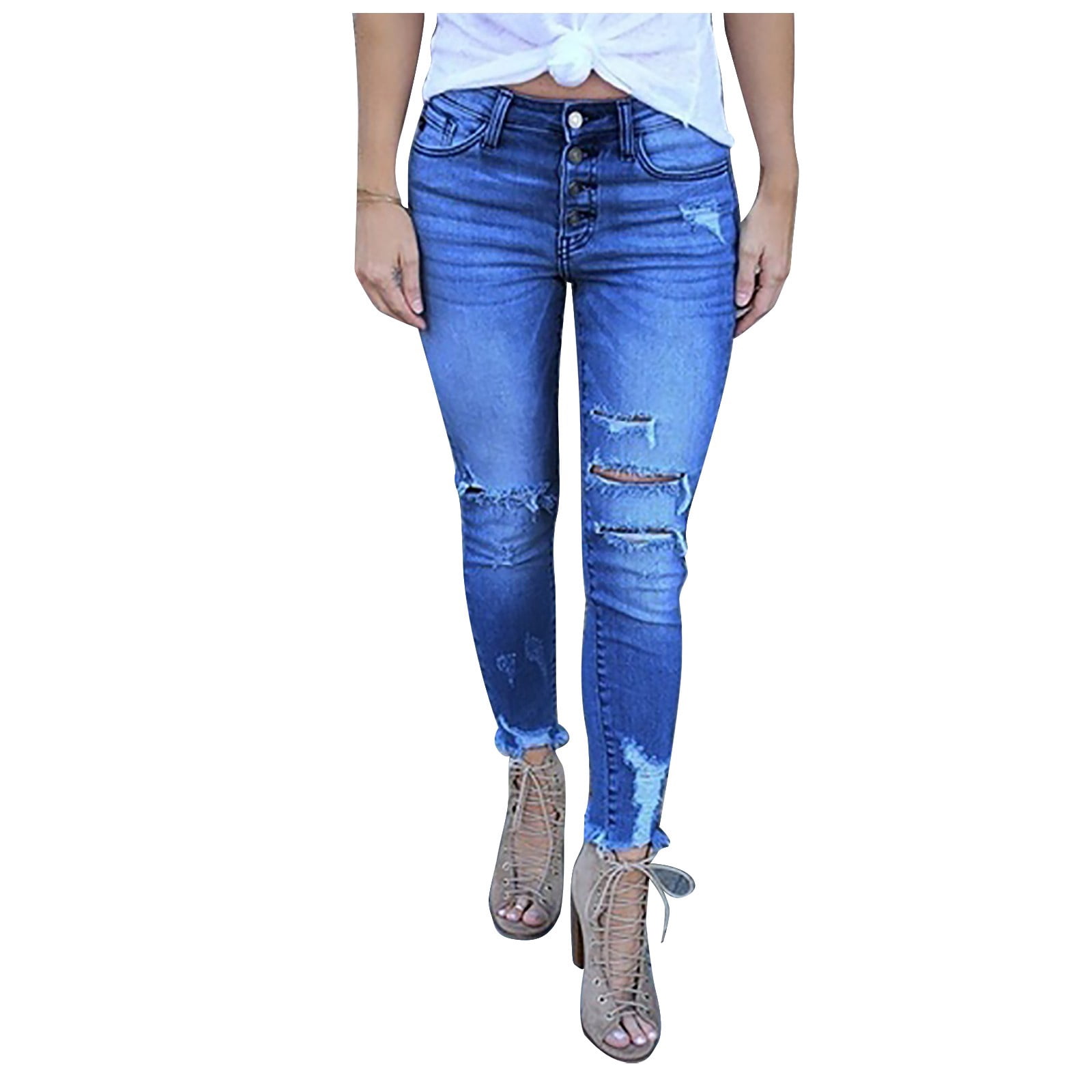 ICHUANYI Women's Modern Ripped Boyfriend Jeans Stretch Distressed Jeans