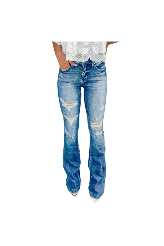 ICHUANYI Women's Modern Stright Ripped Jeans High Waist Slim Curvy Totally Shaping Fall Winter Trendy Jeans 2023