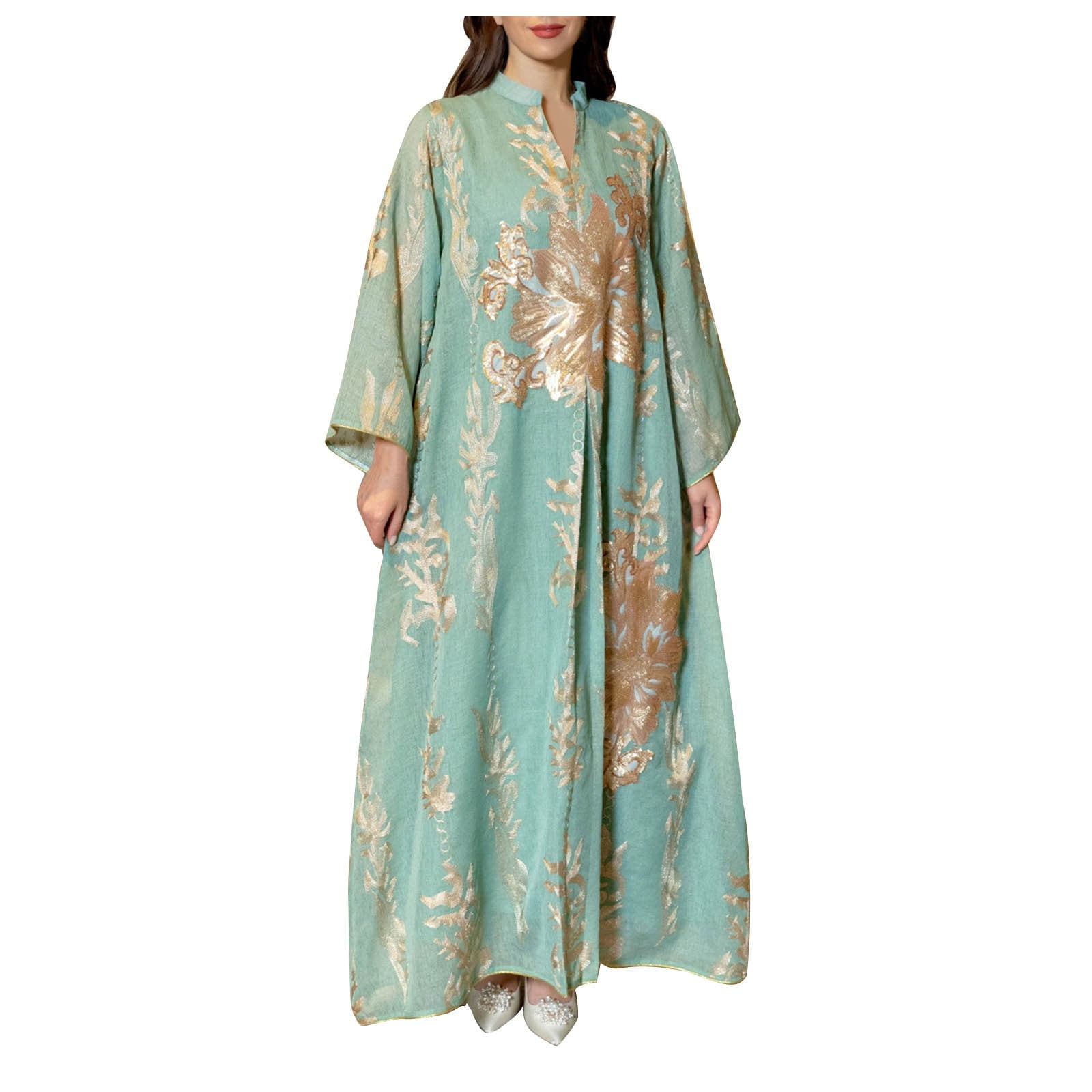 ICHUANYI Women's Muslim Women's Arabic Fashion Print Long Sleeve Crew Neck  Dress Trendy 2024 - Walmart.com