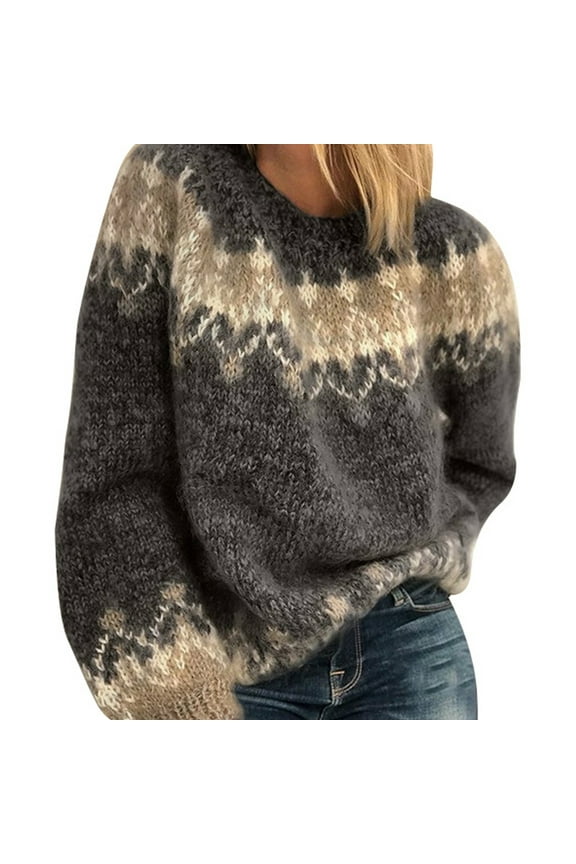 ICHUANYI Women's National Wind Print Pullover Crewneck Grandpa Sweaters Vintage Aesthetic Fairy Clothes