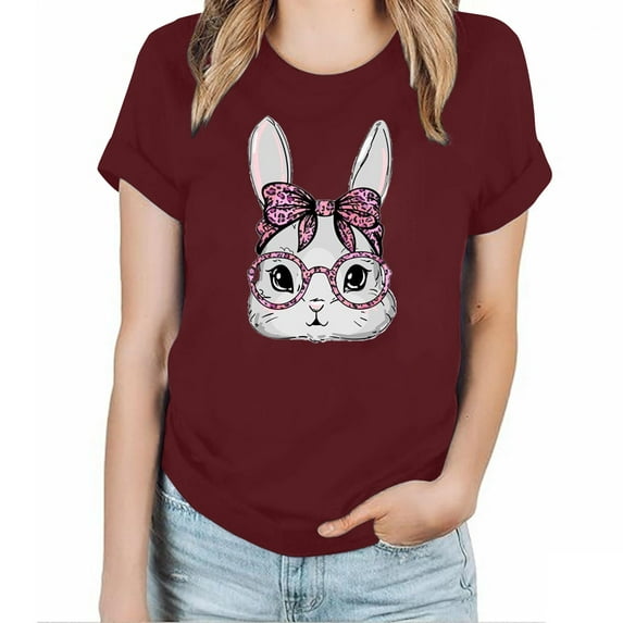 ICHUANYI Women's New Trending And Leisure Easter Print Short Sleeve Crew Neck T-Shirt Top Summer 2024