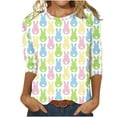 thumbnail image 1 of ICHUANYI Women's New Trending Crew Neck Casual Tops Easter Print T-shirt 3/4 Sleeves Blouse Summer, 1 of 4