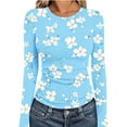 thumbnail image 1 of ICHUANYI Women's Non Positioning Printing Top Long Sleeve Round Neck Tops Trendy Casual Top Shirts Slim Fit Top Fitted Basic Tees, 1 of 6