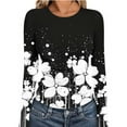 thumbnail image 1 of ICHUANYI Women's Non Positioning Printing Top Long Sleeve Round Neck Tops Trendy Casual Top Shirts Slim Fit Top Fitted Basic Tees, 1 of 6