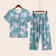 thumbnail image 1 of ICHUANYI Women's Pajama Sets Two Piece Home Wear Short Sleeve Crewneck Print Tops Pants Set Summer Cotton Linen PJ, 1 of 3