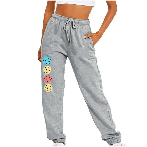 ICHUANYI Women's Pickleball Printed Fall Winter Fitness Sport Relaxed Loose Printing Elastic Waist Long SweatPants Winter