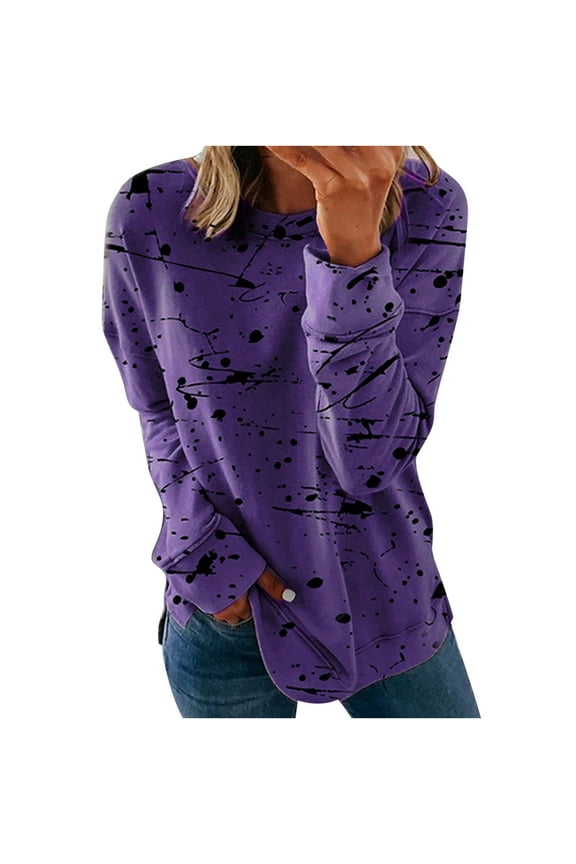 ICHUANYI Women's Printed Crewneck Long Sleeve Casual Loose Pullover Sweatshirt Tops
