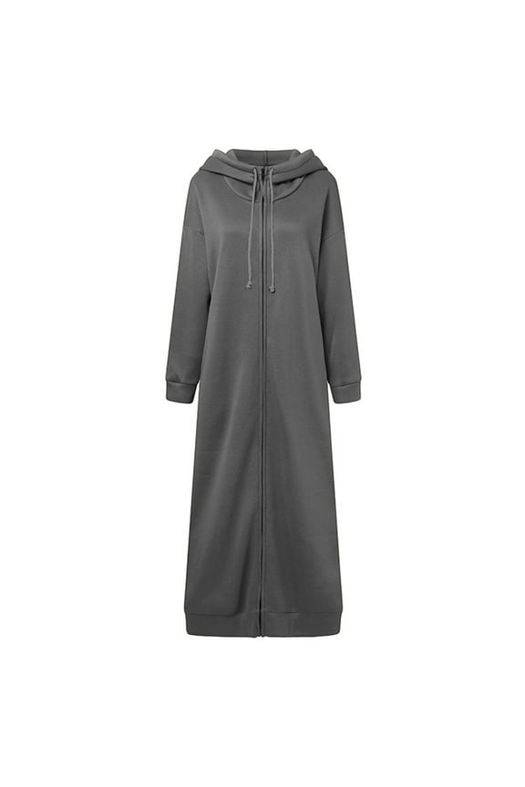 ICHUANYI Women's Robes Fall Winter Fashion Hooded Coat Casual Long Sleeve Zipper Oversized Solid Color Robe 2023