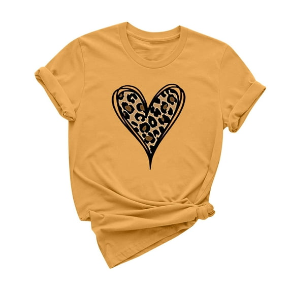 ICHUANYI Women's Shirts Fashion Valentine's Day Print T-shirt Casual Crew Neck Short Sleeve Tops Cloth New Trending