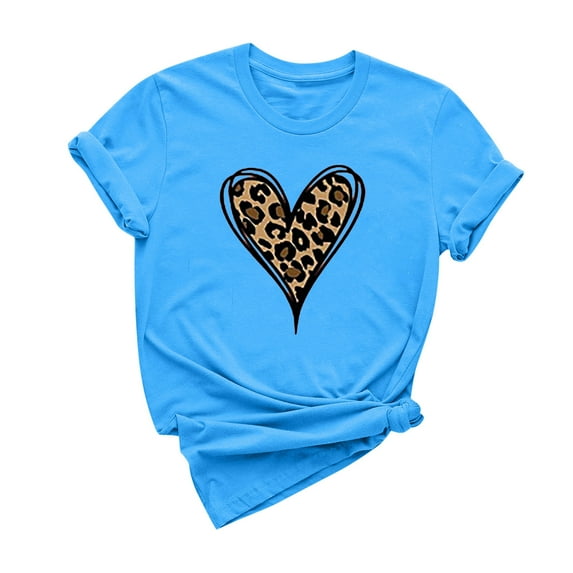 ICHUANYI Women's Shirts Fashion Valentine's Day Print T-shirt Casual Crew Neck Short Sleeve Tops Cloth New Trending