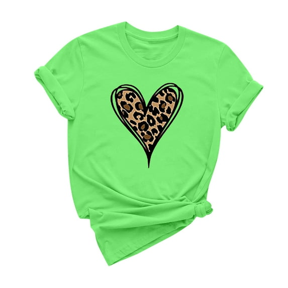 ICHUANYI Women's Shirts Fashion Valentine's Day Print T-shirt Casual Crew Neck Short Sleeve Tops Cloth New Trending