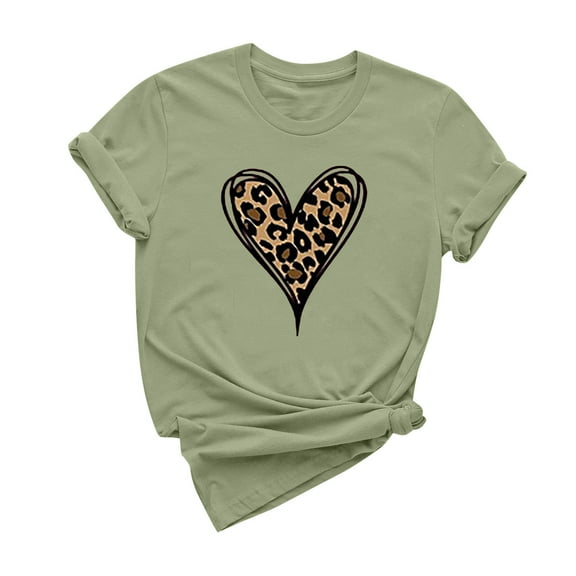 ICHUANYI Women's Shirts Fashion Valentine's Day Print T-shirt Casual Crew Neck Short Sleeve Tops Cloth New Trending