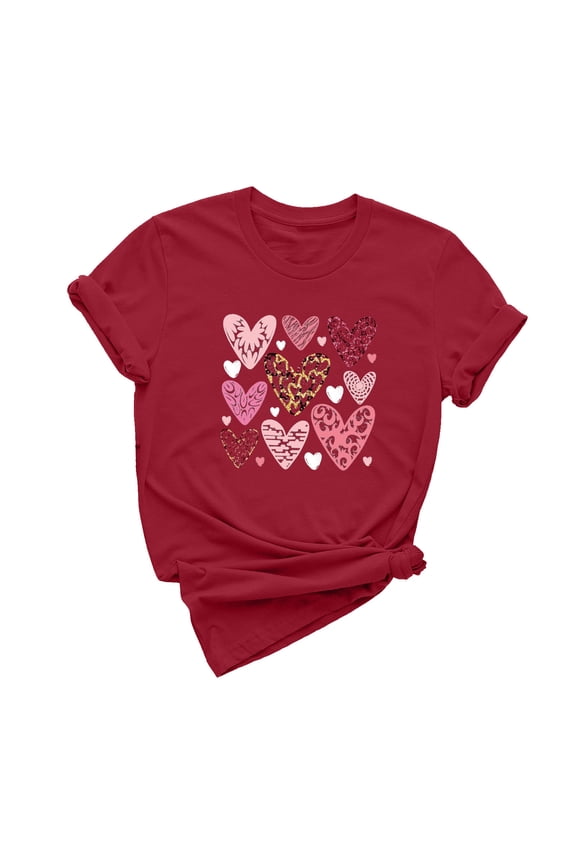 ICHUANYI Women's Shirts Valentine's Day Fashion Casual Crew Neck Short Sleeve Tops Letter Print T-shirt Cloth New Trending