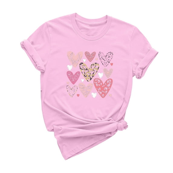 ICHUANYI Women's Shirts Valentine's Day Fashion Casual Crew Neck Short Sleeve Tops Letter Print T-shirt Cloth New Trending