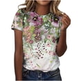 thumbnail image 1 of ICHUANYI Women's Short Sleeves Round Neck T Shirt Fashion Summer Floral Print Regular Tops, 1 of 5