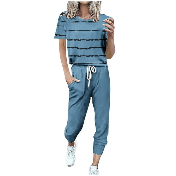 ICHUANYI Women's Sports Sets Fashionable Loose Fitting Short Sleeve Casual T-shirt Pants Set Summer 2024