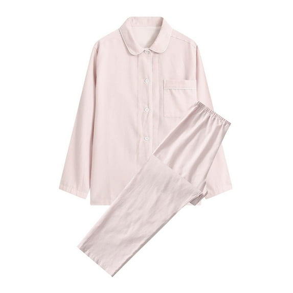 ICHUANYI Women's Stylish 2 Piece Pajama Set Solid Long Sleeve Button Shirt and Full Length Straight Leg Pant Fall Winter Clothes