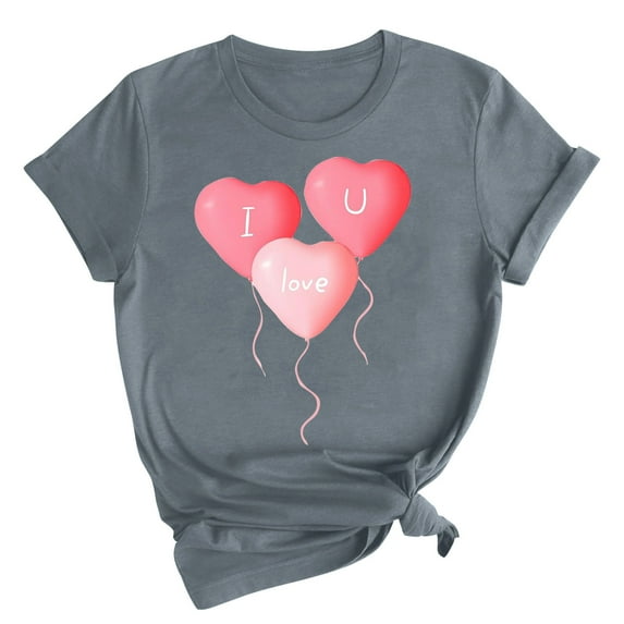 ICHUANYI Women's Stylish Crewneck Hearts Print Short Sleeve T-shirt Casual Loose Shirt Tops Cloth New Trending