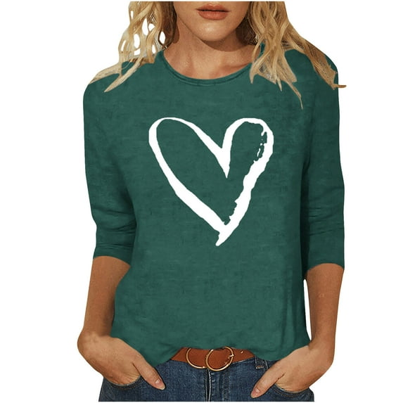 ICHUANYI Women's Stylish Print T-shirt 3/4 Sleeves Crew Neck Casual Tops Tees Cloth New Trending