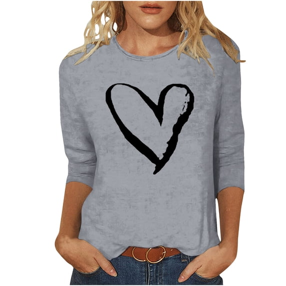 ICHUANYI Women's Stylish Print T-shirt 3/4 Sleeves Crew Neck Casual Tops Tees Cloth New Trending