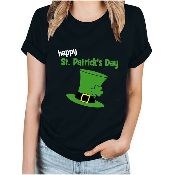 ICHUANYI Women's Stylish St.Patrick's Day Print Casual T-shirt Crew Neck Short Sleeves Tops Cloth New Trending